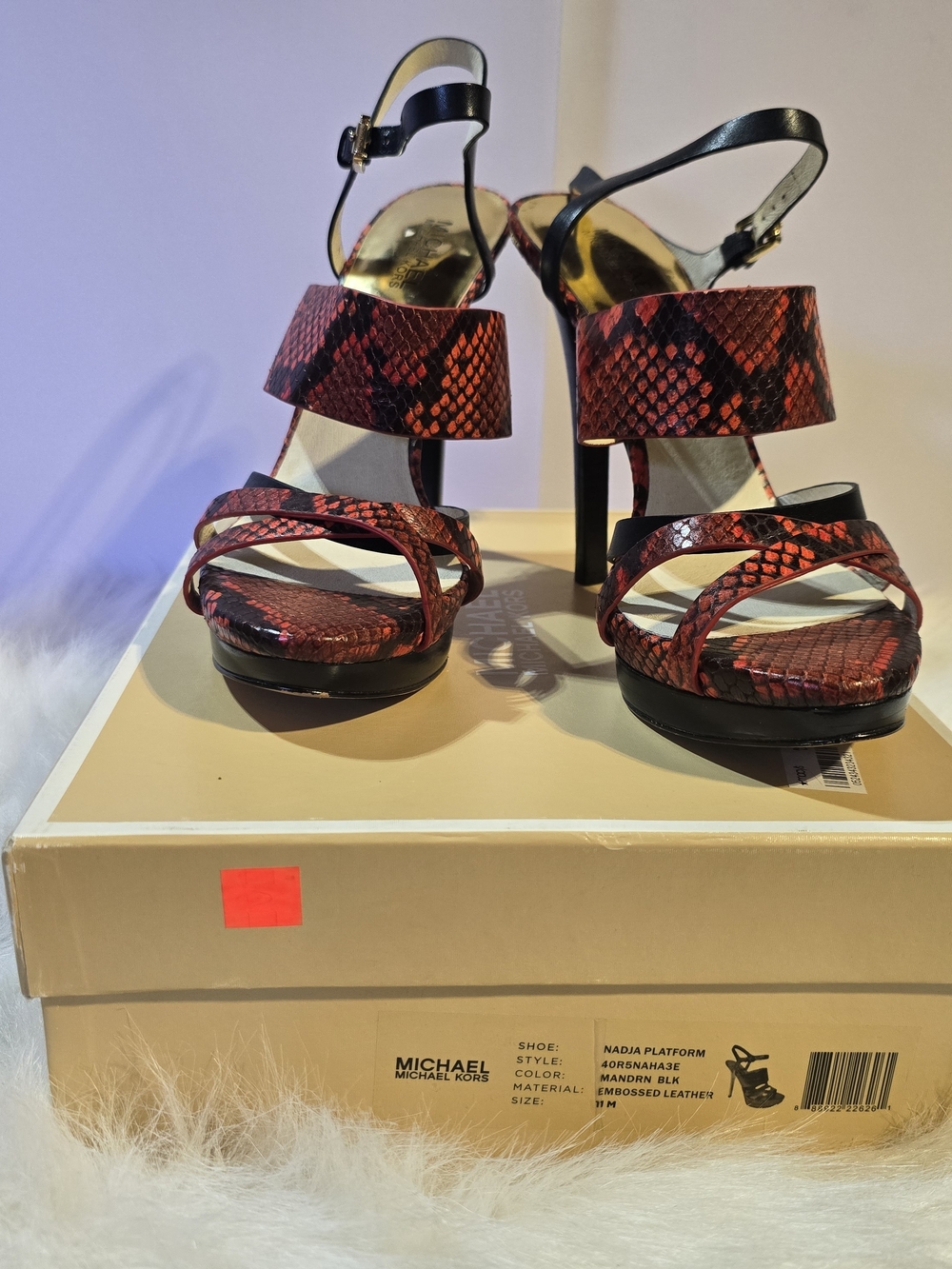 Michael Kors Red Snake-Embossed Platform Sandals